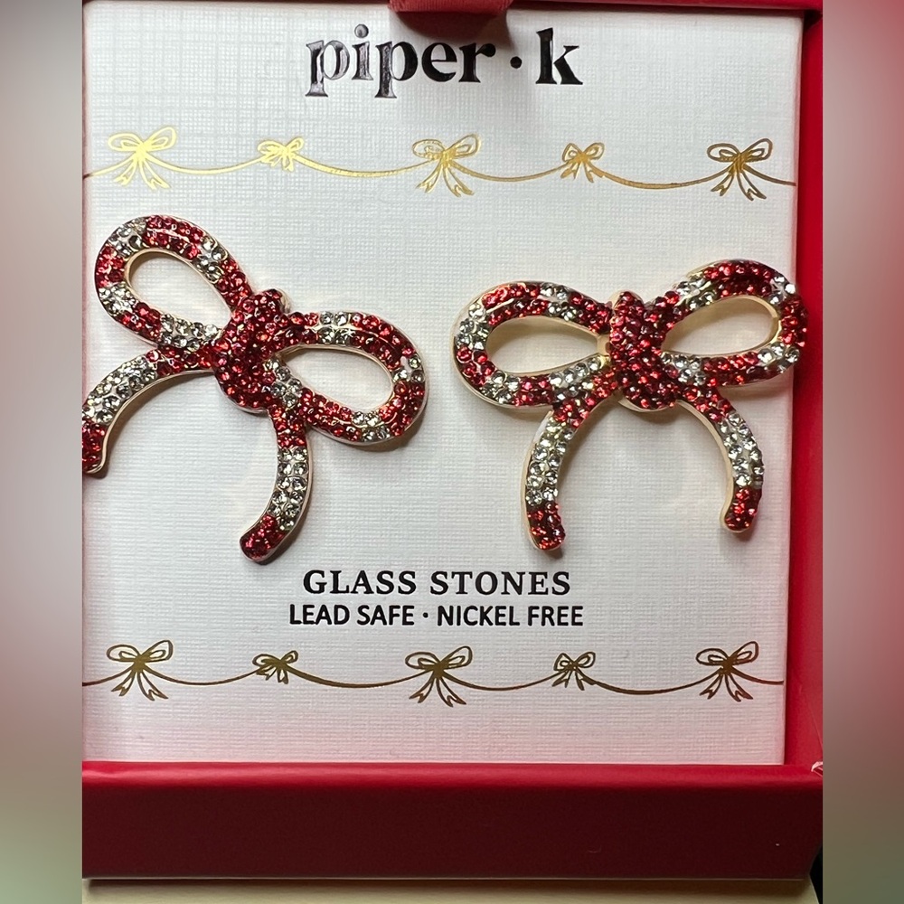 Piper K Red and Silver Bow Earrings